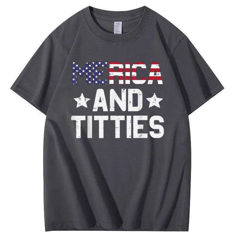 Merica And Titles Pattern Print 100%Cotton T-Shirt