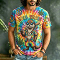 Men's Retro Hippie Peace Logo Art Tie-dye Print T-shirt