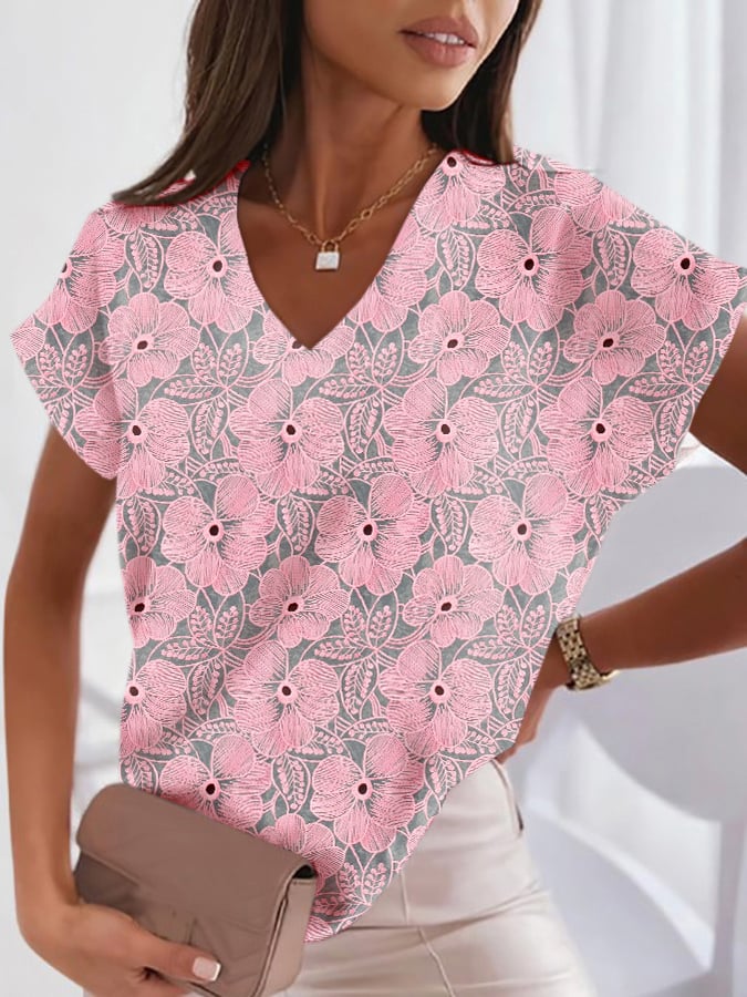 Women's Breast Cancer Print Short Sleeve T-Shirt