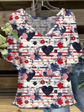 Women's Casual Independence Day Graphic Print V-Neck T-Shirt