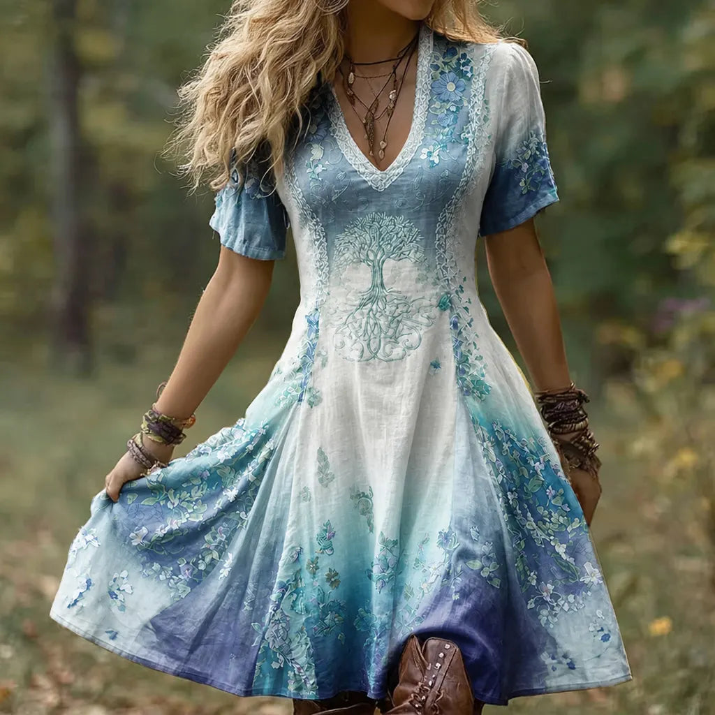 Women's Vintage Viking Tree Of Life Gradient Midi Dress