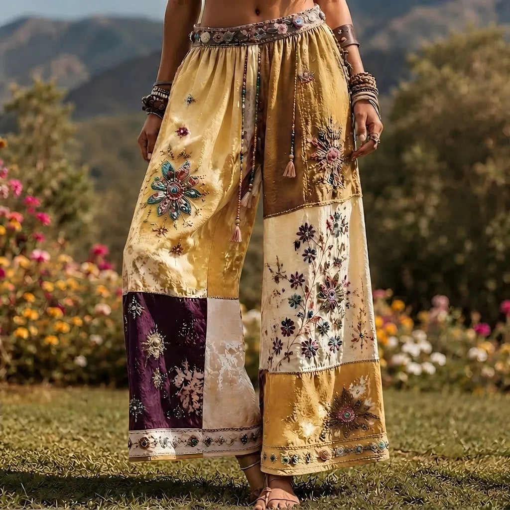 Women's Boho Patchwork Mandala Print High-waist Wide-leg Pants