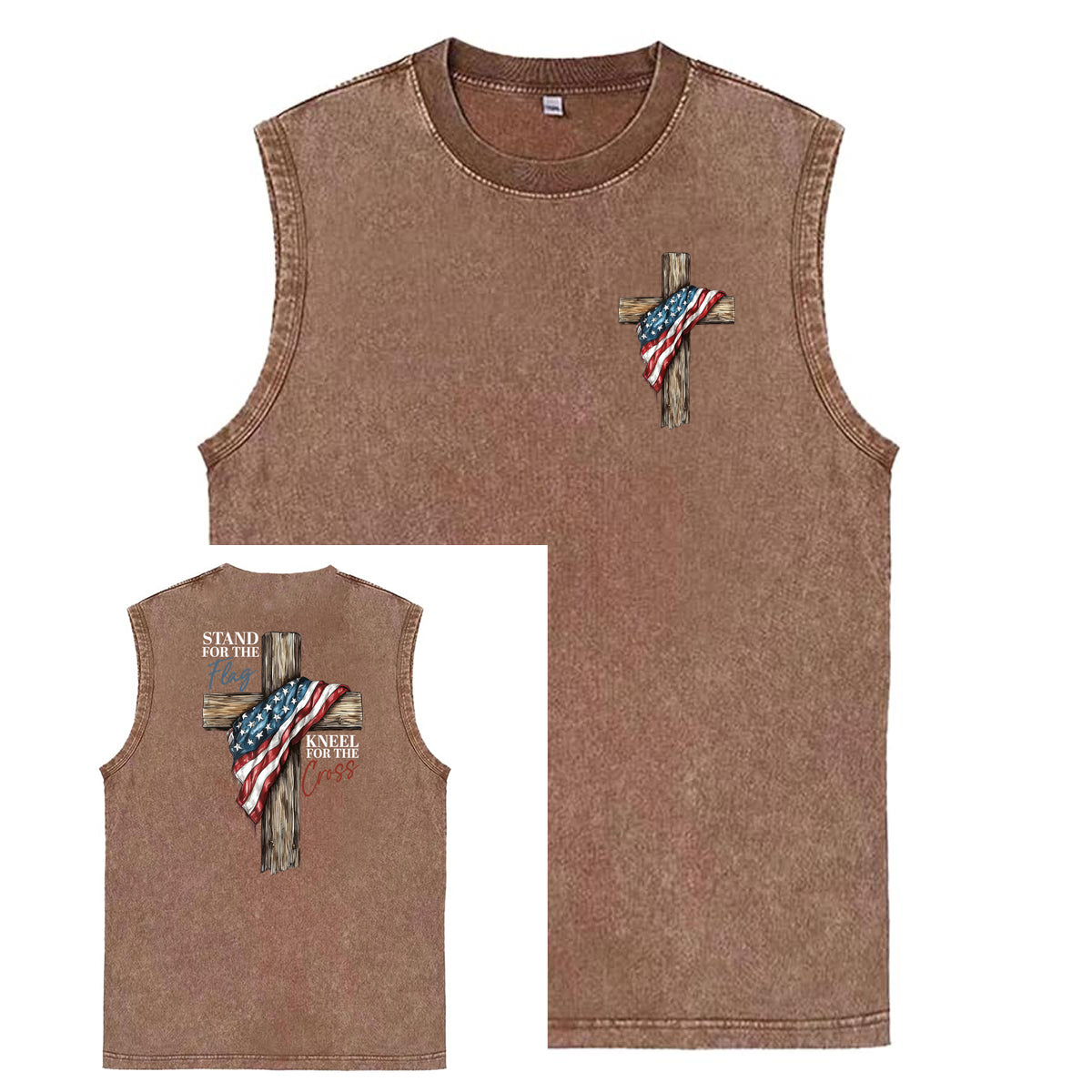 Stand For The Flag Kneel For The Cross Unisex Washed Cotton Sleeveless Tank Tops
