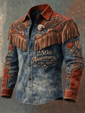 Men'S Vintage Distressed Western-Style 250th Anniversary Commemorative Printed Shirt