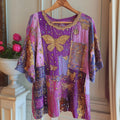 Women's Bohemian Style Butterfly And Patchwork Art Linen Blend Crew Neck T-shirt