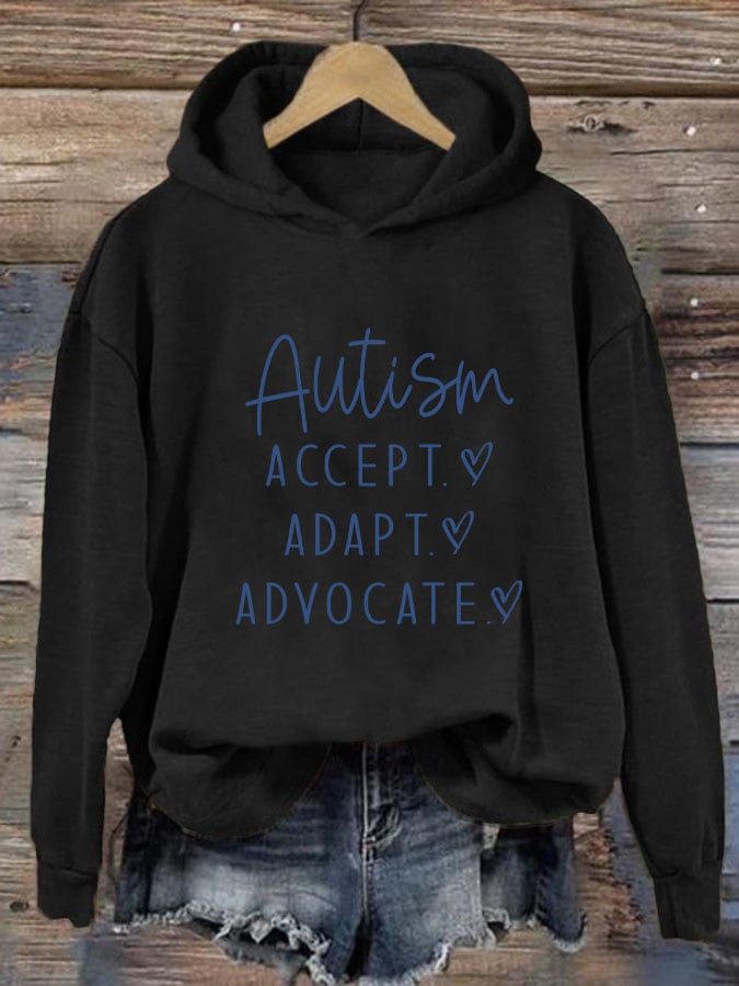 Women's Autism Awareness Accept Adapt Advocate Print Casual Sweatshirt