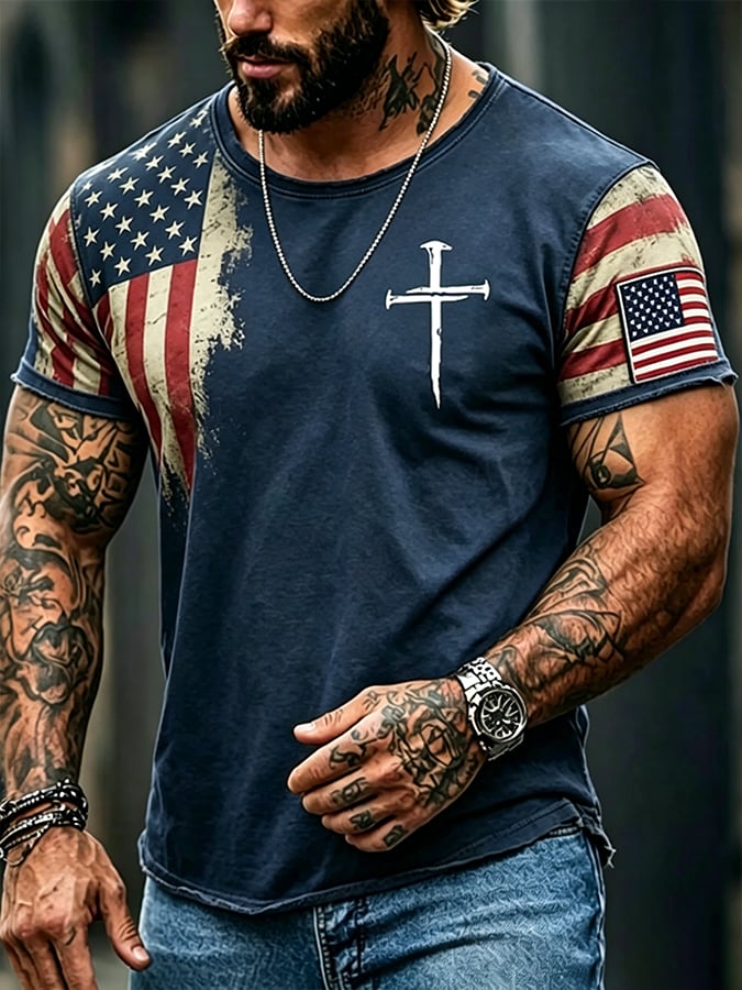Men's USA 1776-2026 Freedom Faith Printed Casual T-shirt