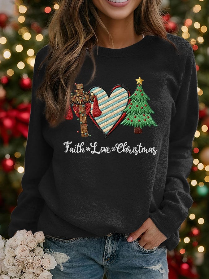 Women's Faith Love Christmas Print Crew Neck Sweatshirt