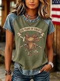 Women's Western Independence Day Saddle Spurs Printed T-shirt
