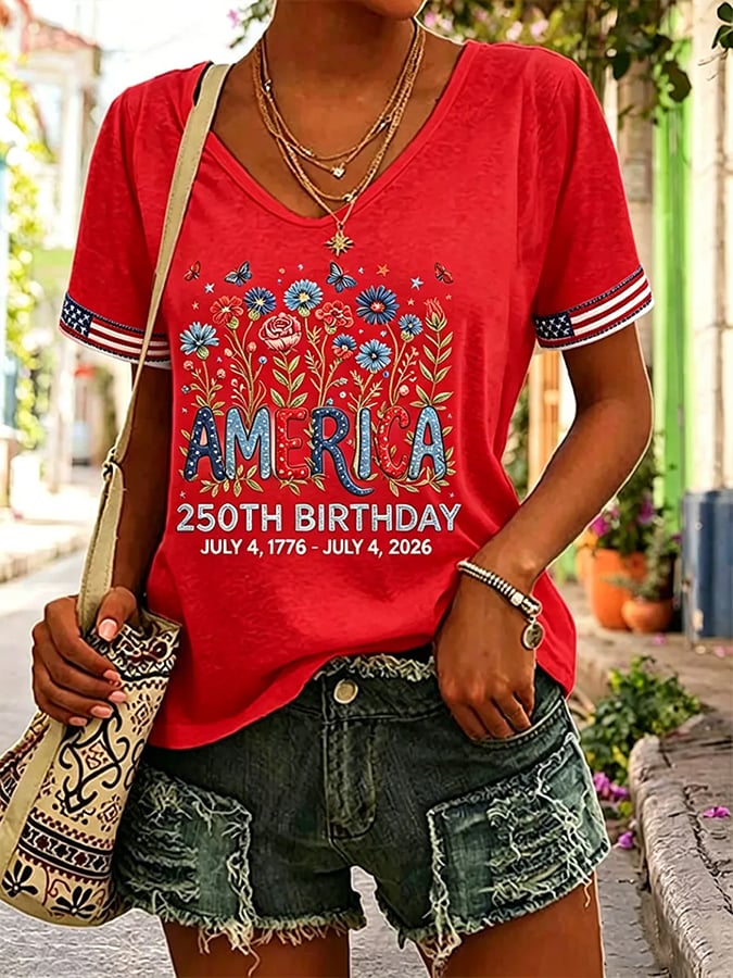 Women's 250 Years Of Freedom Flower Art Print  Top