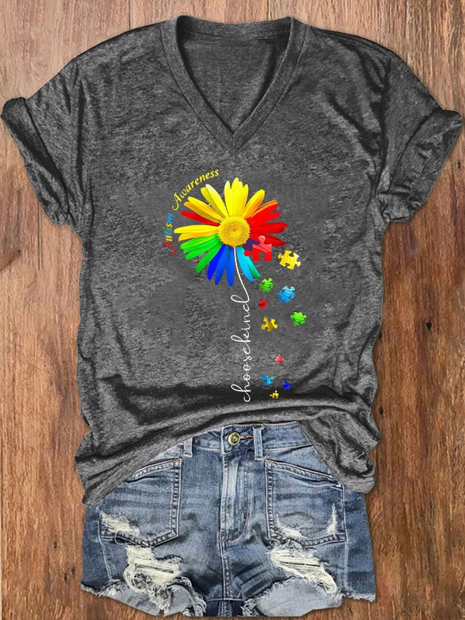 Women's Autism Awareness Floral Print T-Shirt
