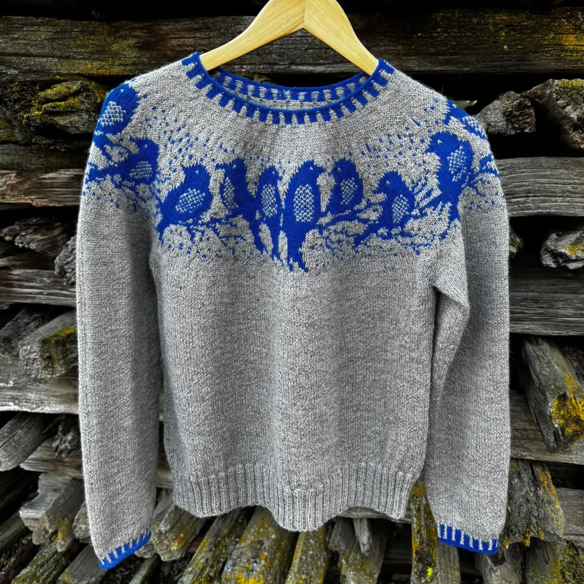Women's Birds Motif Print Knitted Comfort Round Neck Sweater