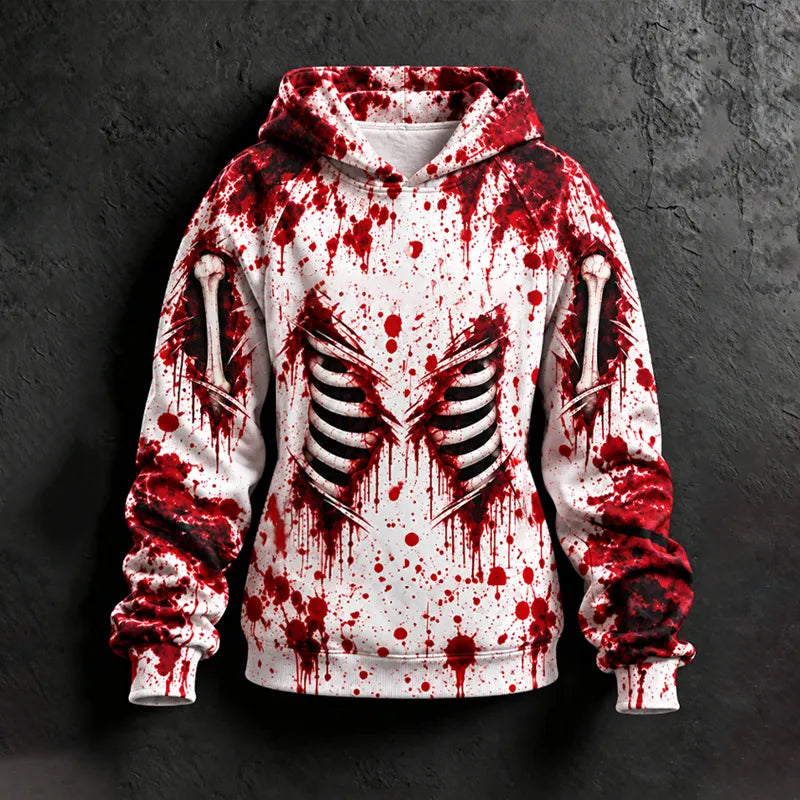 Women's Halloween Gothic Blood-stained Skeleton Hoodie
