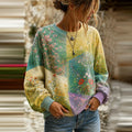 Women's Vintage Oil Painting Small Floral Print Casual Long Sleeve Sweatshirt