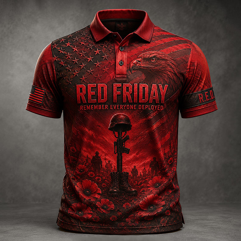 Men's Vintage Red Friday Print Polo Shirt