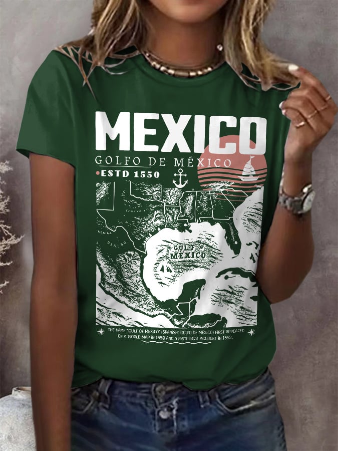 Women's Gulf Of Mexico Print Round Neck T-Shirt