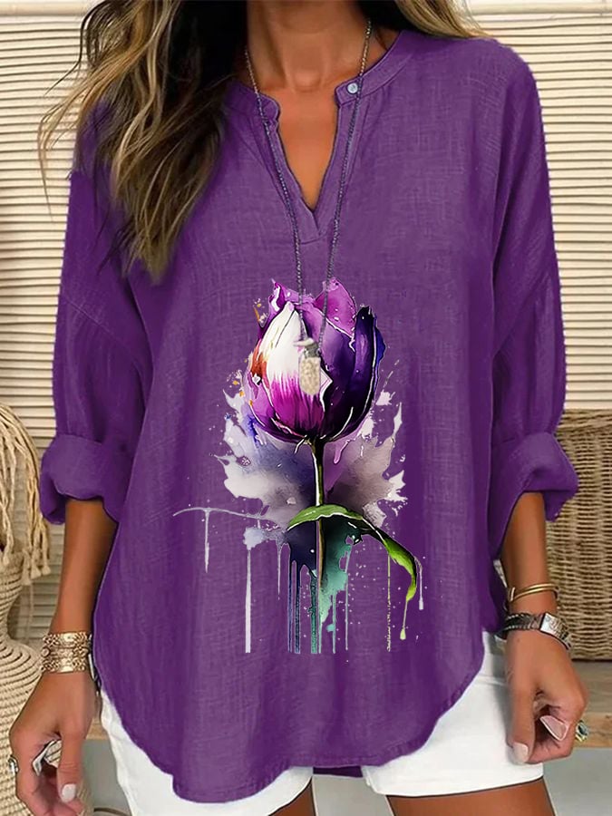 Women's Alzheimer's Print Casual Long Sleeve V-Neck Shirt