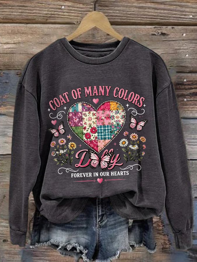 Retro Coat Of Many Colors Forever In Our Hearts Print Sweatshirt