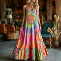 Women's Hippie Floral Peace Pattern Casual Sleeveless Dress