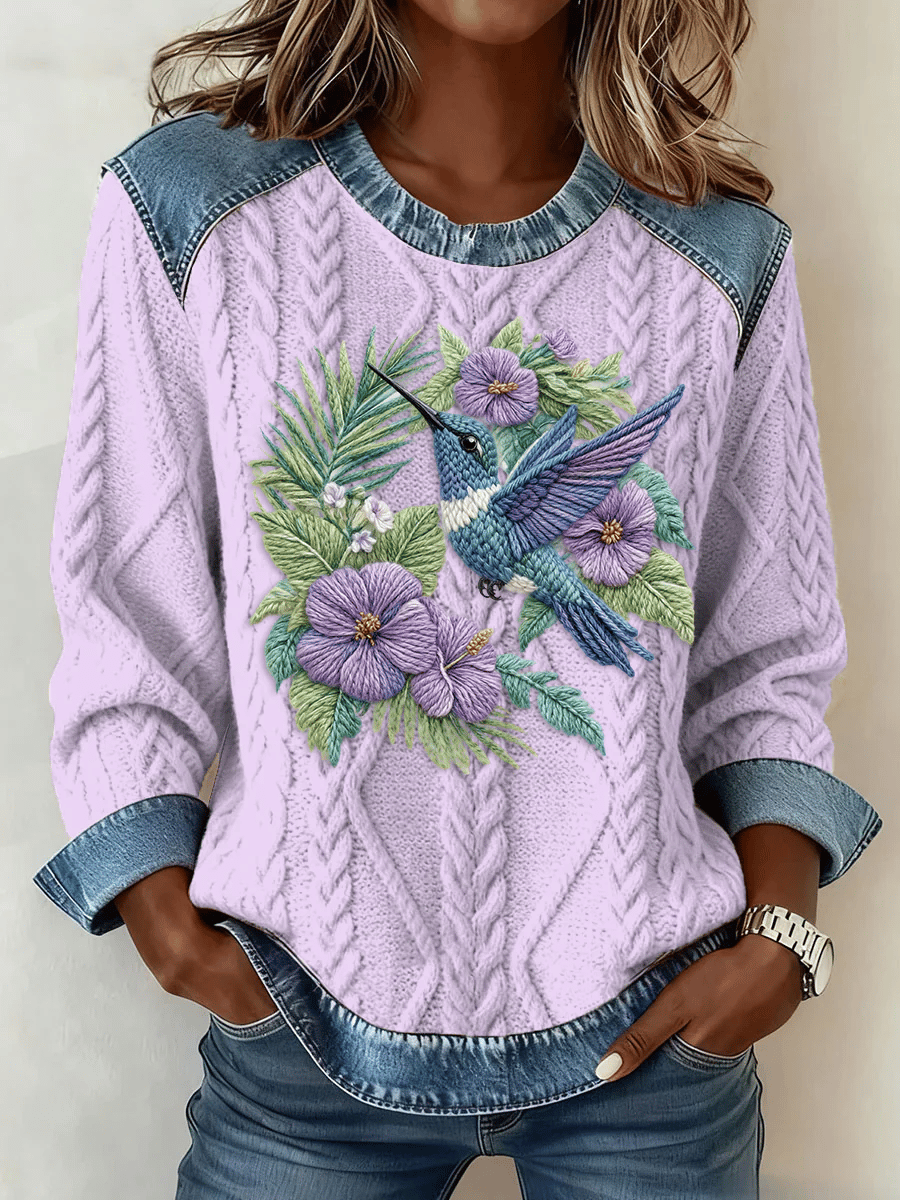 Women's Purple Art Christmas Alzheimer's Awareness Patchwork Casual Sweatshirt