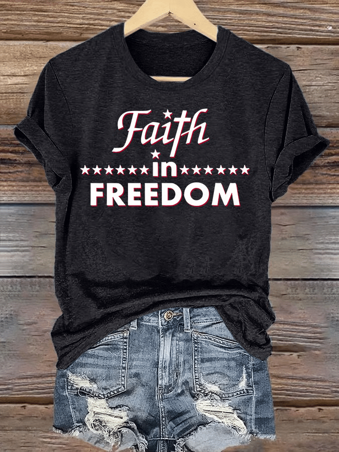 Women's Retro Faith In FREEDOM Print T-Shirt