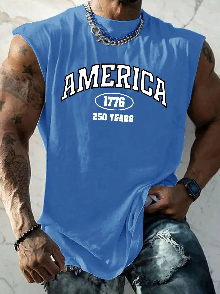 America 1776 250 Years Pattern Round Neck 100% Cotton Tank Top