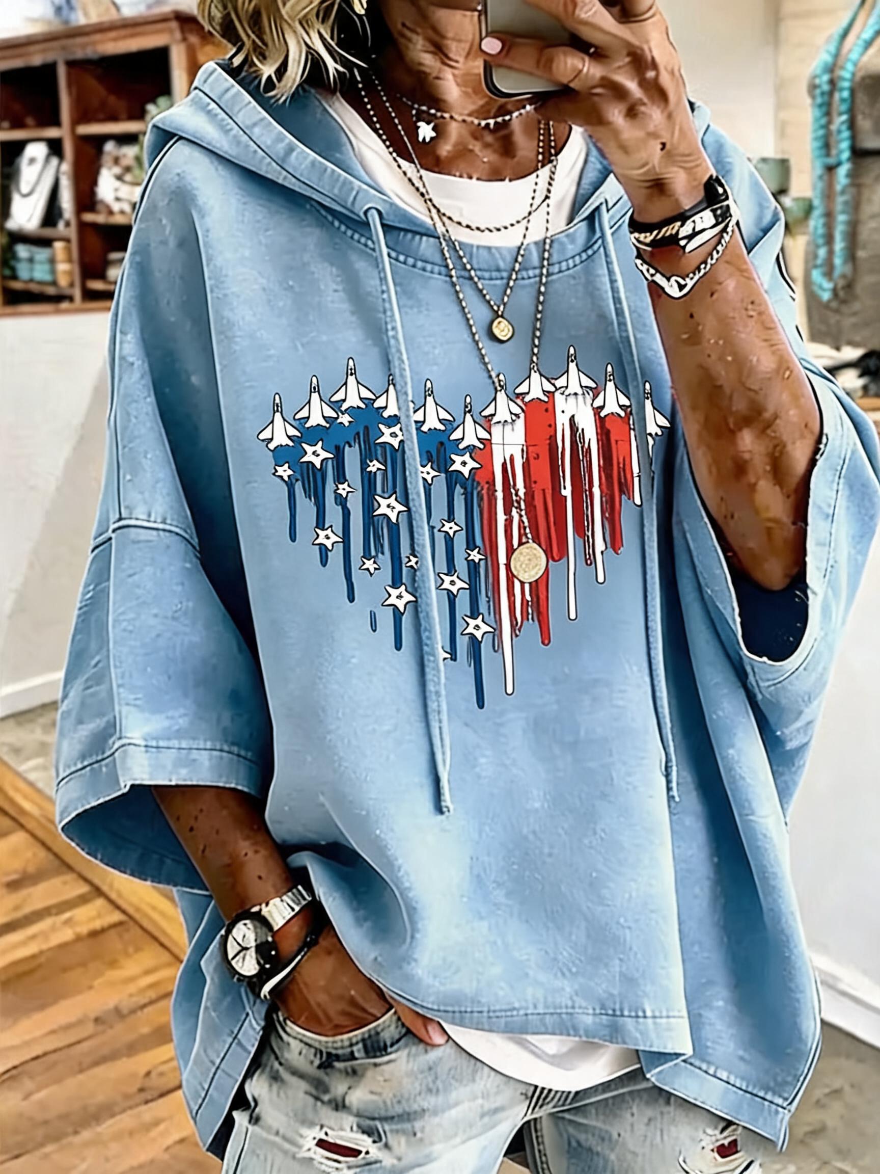 Patriotic Jet Pattern Oversized Hoodie