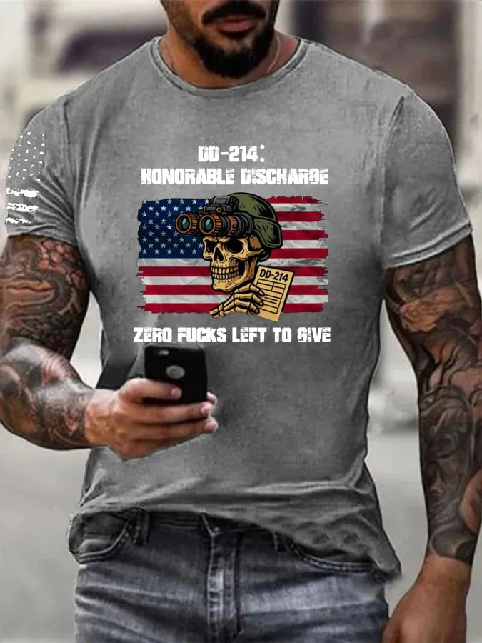 DD214 Zero Fucks Left To Give Pattern 100% Cotton T-Shirt