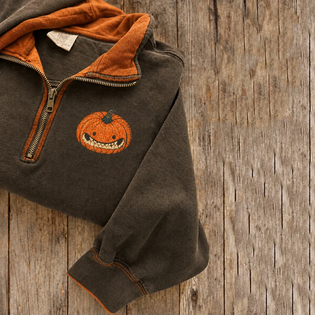 Women's Fun Baring Teeth Pumpkin Print Zipper Sweatshirt