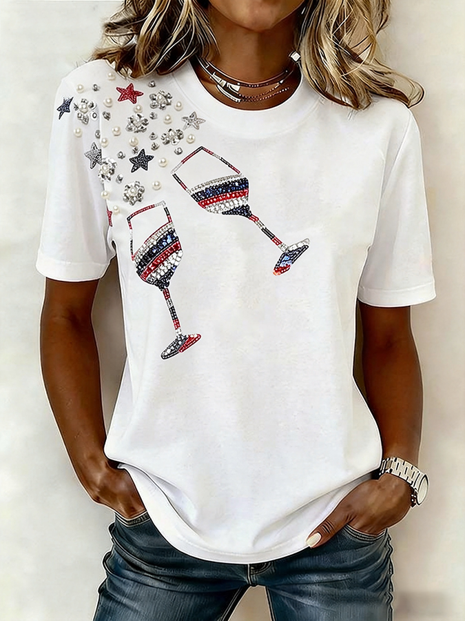 Women'S Casual Champagne Patriotic T-Shirt