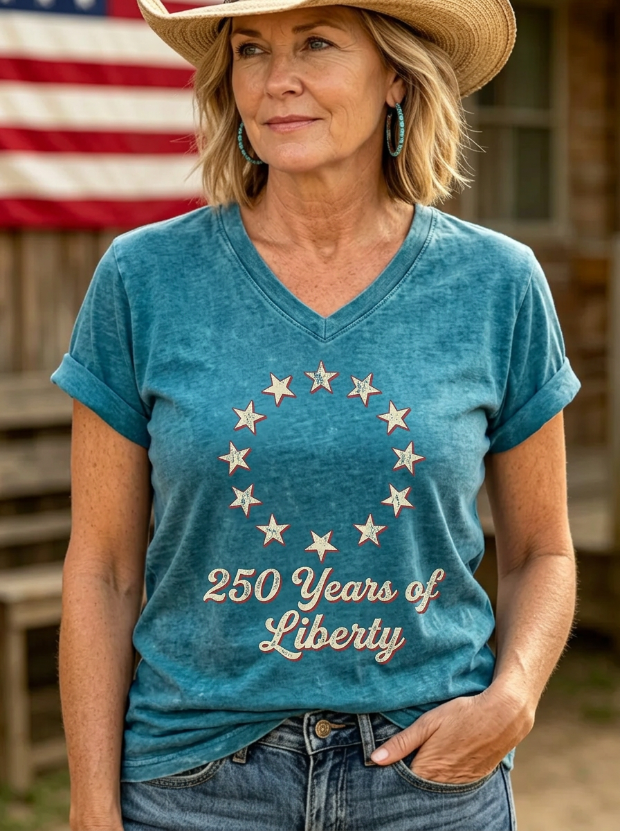 Women's Western Independence Day Stars 250 Years of Liberty Printed T-shirt