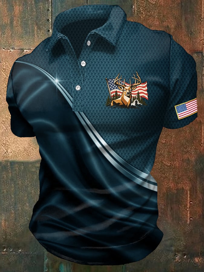 Patriotic American Deer Polo Shirt