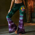 Women's Hippie  Peace Symbol Tie-dye Pattern Flare Yoga Pants