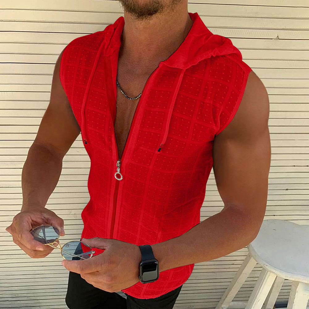 Men's Hoodies With Zipper Pockets  Casual Fashion Sleeveless Hooded Solid Pullover Zipper Sports Tank