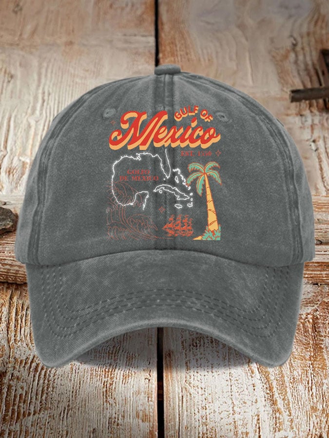 Retro Gulf Of Mexico Est.1550 Print Baseball Cap