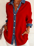 Women's Waffle Patchwork Collared Shirt