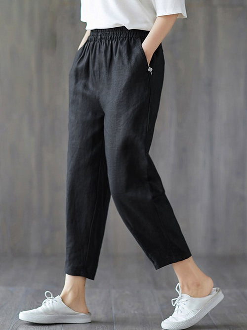 Ladies cotton linen high waist slim casual harem pants