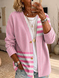 Women'S Pink Art Print Casual Cardigan
