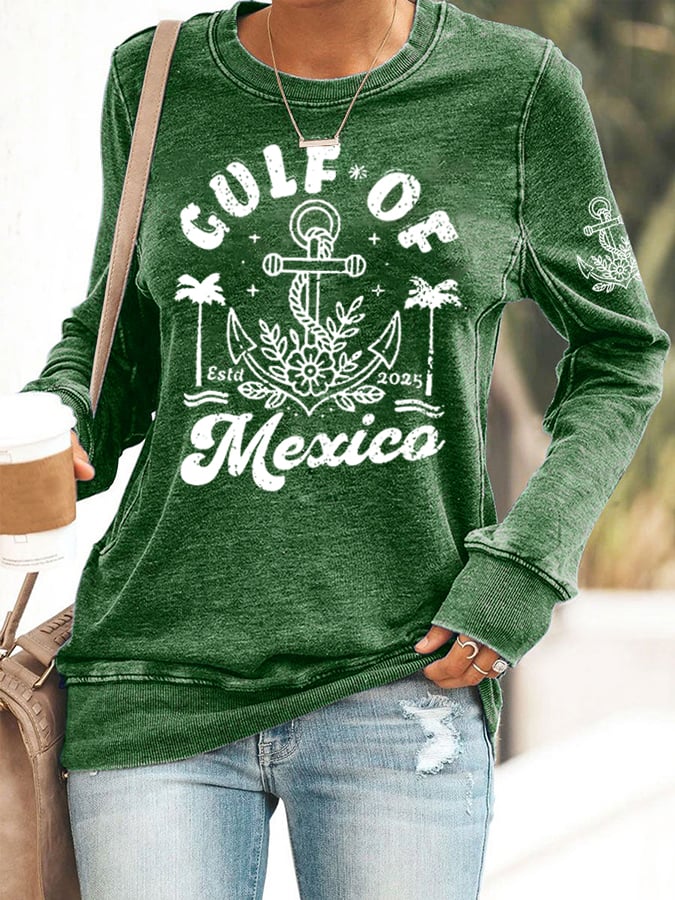 Women's Gulf Of Mexico Print Round Neck Sweatshirt
