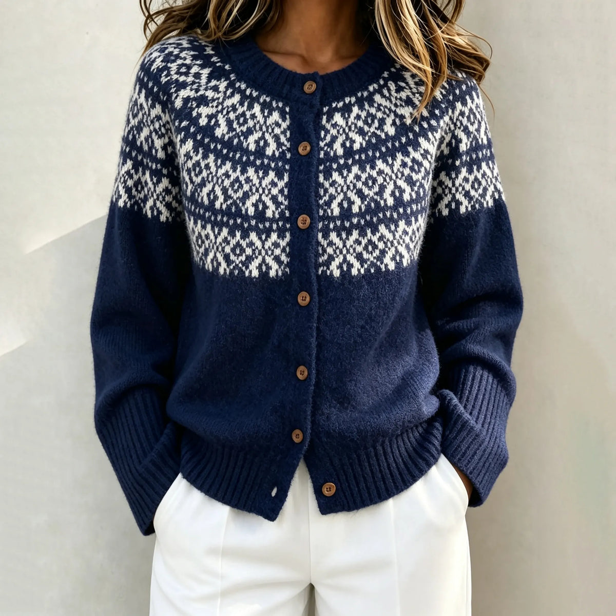 Women's Fair Isle Geometric Ethnic Pattern Knit Cardigan