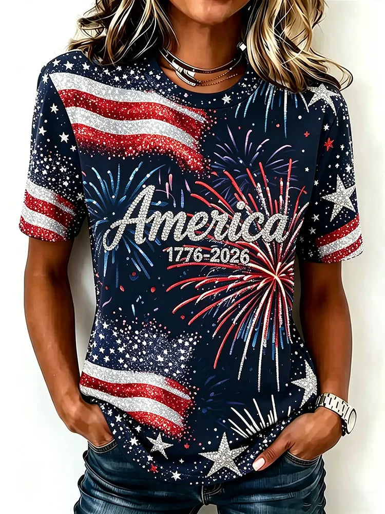 Women'S Casual Retro Lace Flag T-Shirt