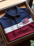 Men's Business Casual Striped Independence Day Button Short Sleeve Polo Shirt