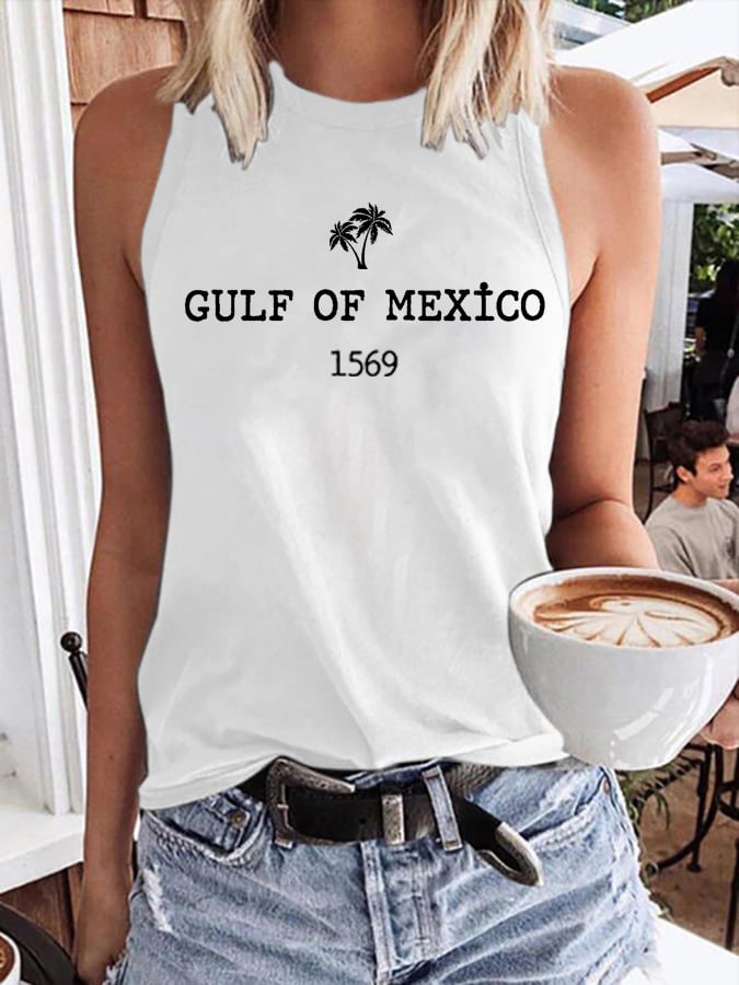Women's Gulf Of Mexico Print Round Neck Tank Top