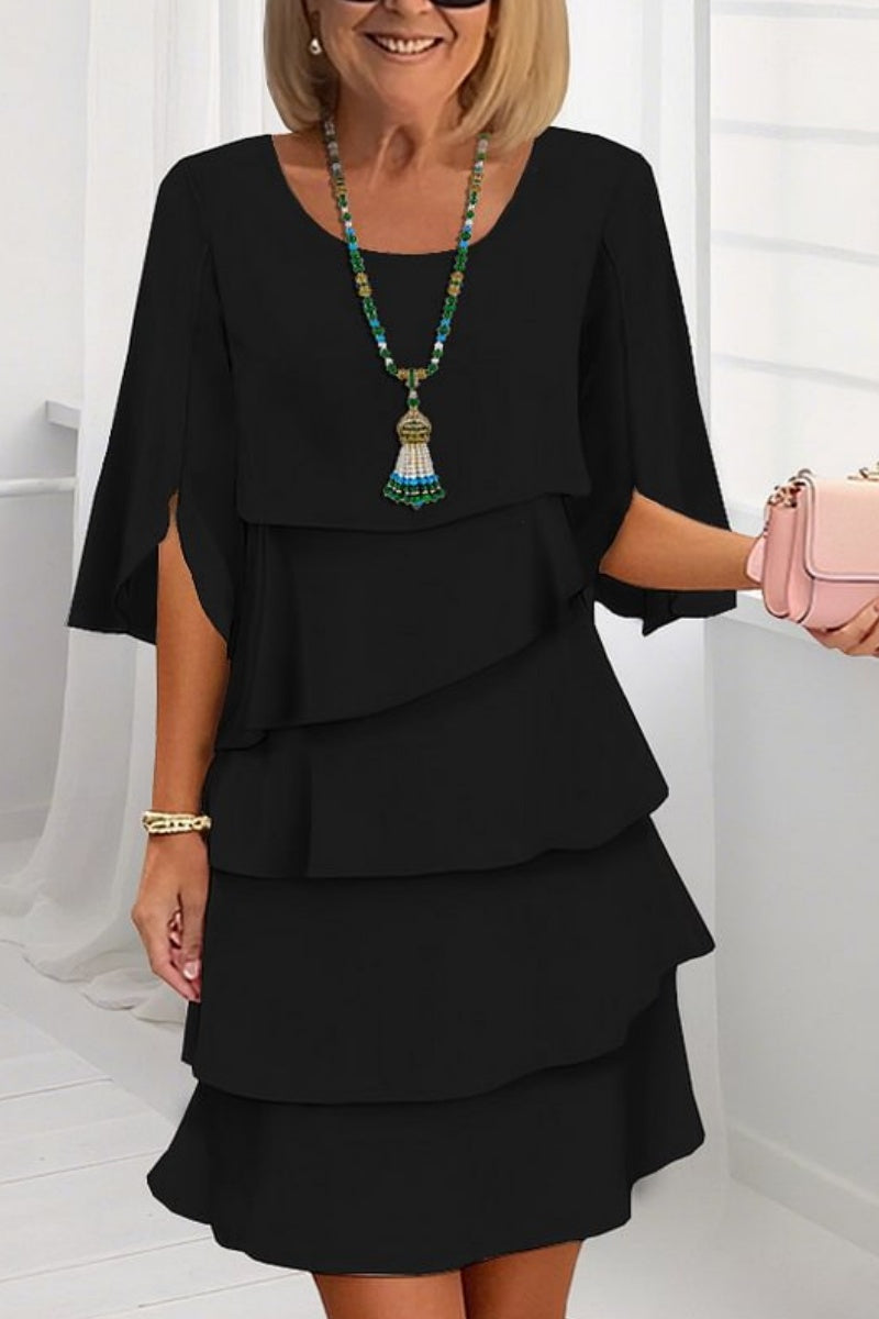 Stylish Round-Neck Tiered Dress