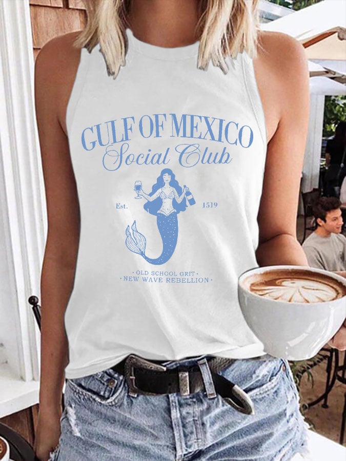 Women's Gulf Of Mexico Mermaid Print Round Neck Tank Top