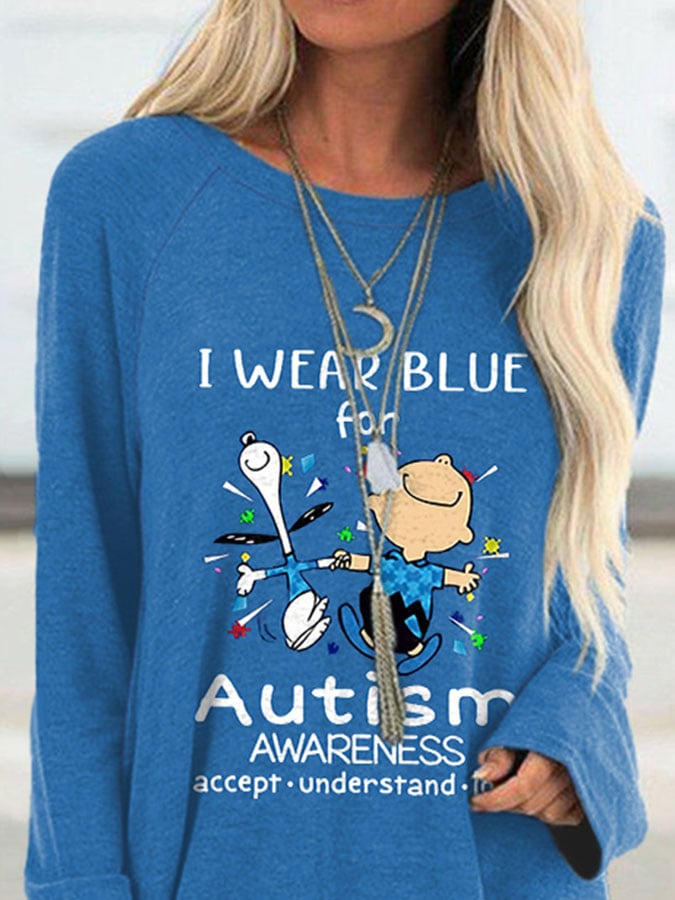 Autism Awareness I Wear Blue For Autism Print Irregular Tops