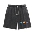 Unisex Flower Print Casual Shorts Acid Wash Soft Comfortable Cotton Blend Bottoms