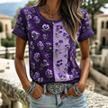 Women's Pansy Color-blocking Design Print Alzheimer's Awareness T-shirt