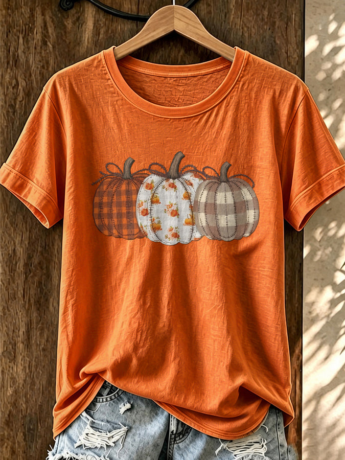 Women'S Autumn Pumpkin Printed Short Sleeved T-Shirt