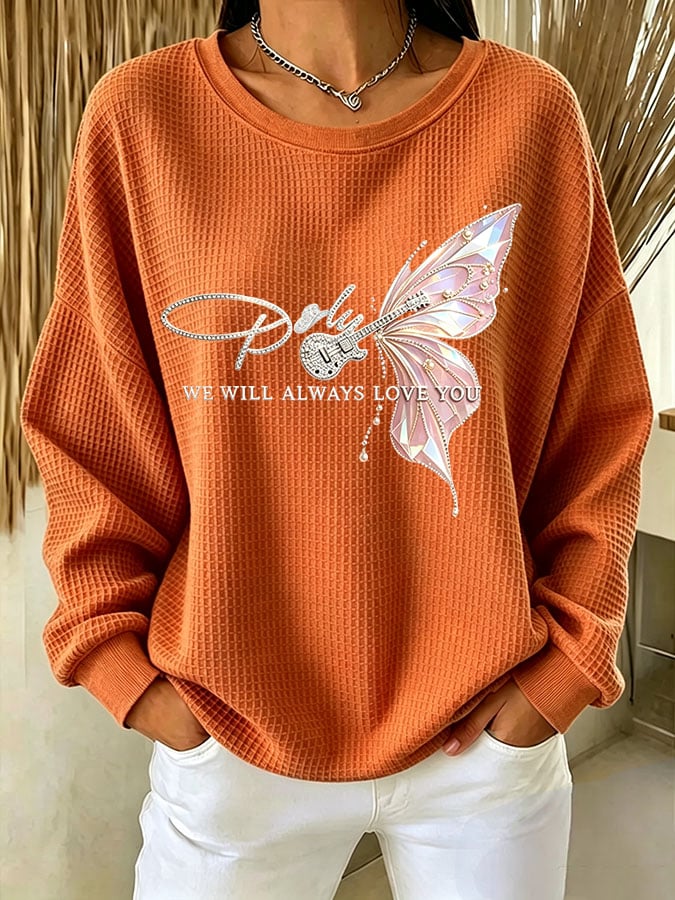 Women's Casual Printed Waffle Long-Sleeve Top
